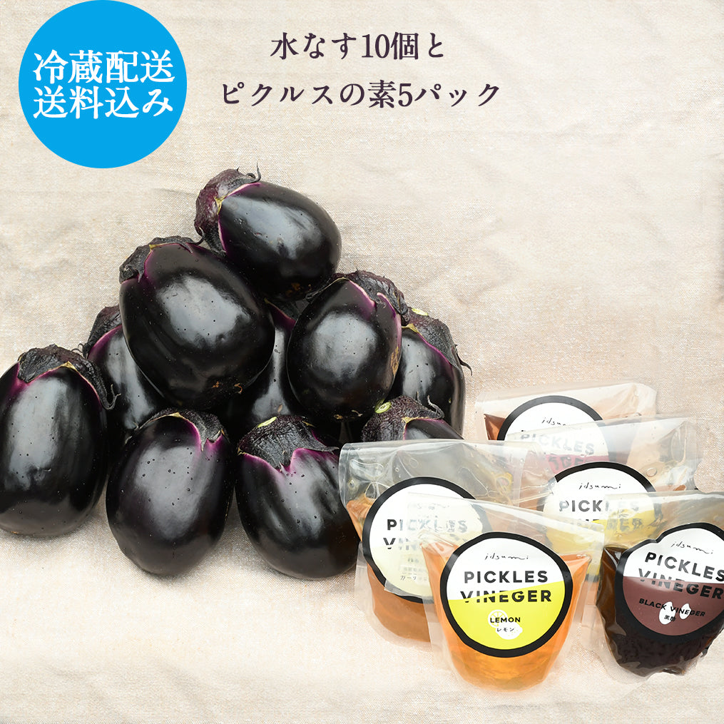 【冷蔵配送・送料込み】訳あり・泉州水なす10個とピクルスの素５パックセット【他商品同梱不可】